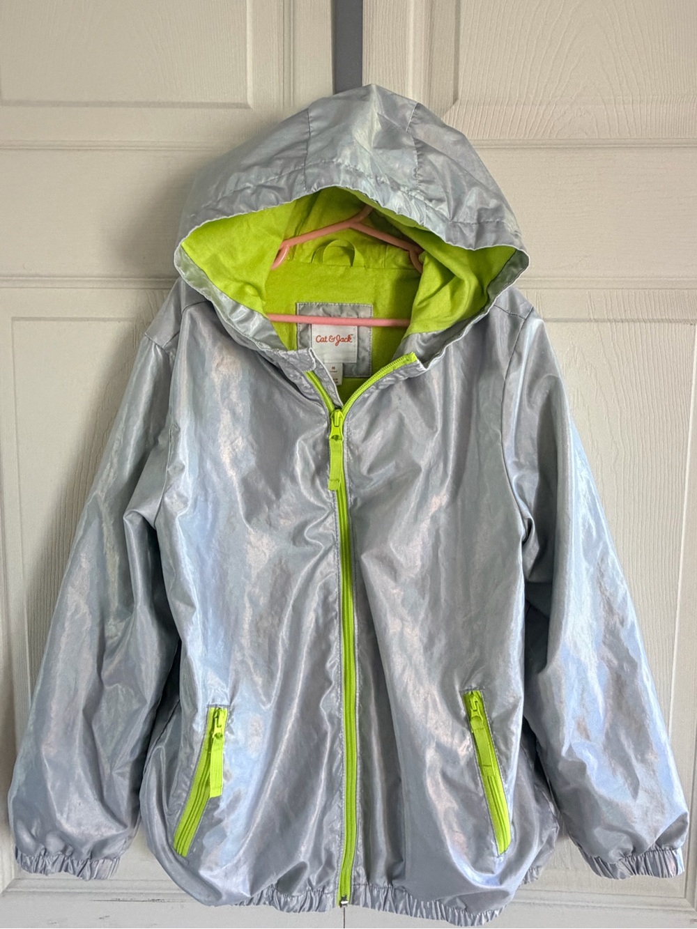 Cat & Jack Girls Silver Rain Jacket Size M